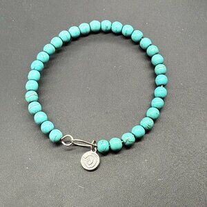 Love This Life Blue Beaded Bangle Bracelet Boho Minimalist Bohemian Silver Tone